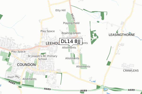 DL14 8JJ map - small scale - OS Open Zoomstack (Ordnance Survey)