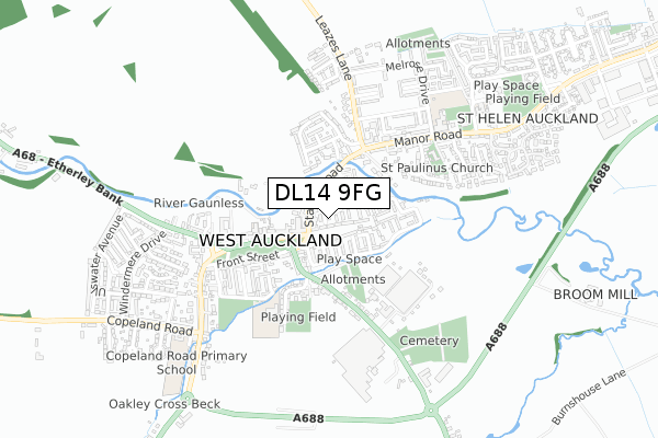 DL14 9FG map - small scale - OS Open Zoomstack (Ordnance Survey) DL14 9FG map - small scale - OS Open Zoomstack (Ordnance Survey)