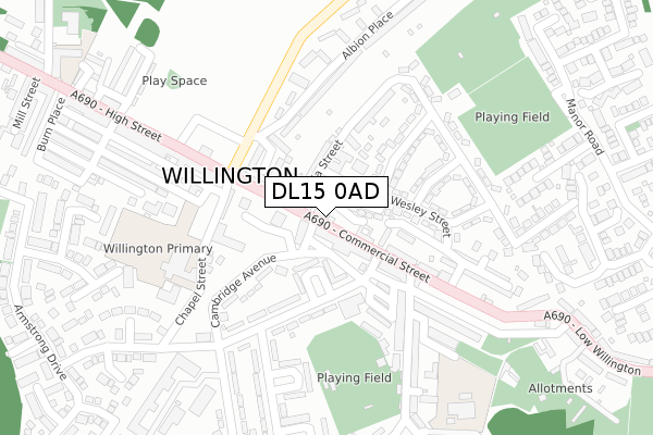 DL15 0AD map - large scale - OS Open Zoomstack (Ordnance Survey)