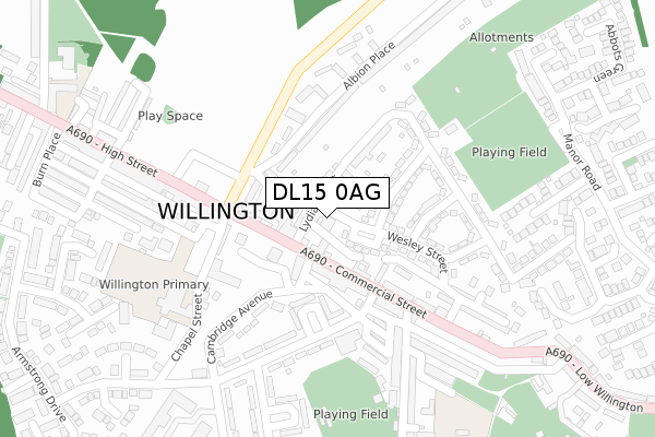 DL15 0AG map - large scale - OS Open Zoomstack (Ordnance Survey)