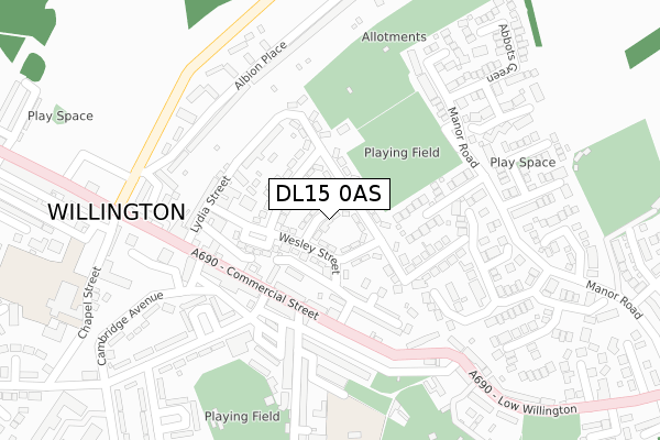 DL15 0AS map - large scale - OS Open Zoomstack (Ordnance Survey)