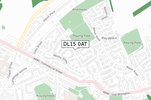 DL15 0AT map - large scale - OS Open Zoomstack (Ordnance Survey)