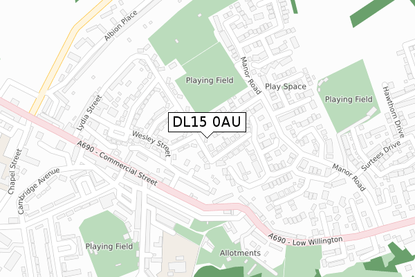 DL15 0AU map - large scale - OS Open Zoomstack (Ordnance Survey)