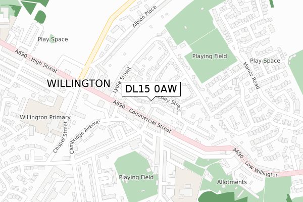 DL15 0AW map - large scale - OS Open Zoomstack (Ordnance Survey)