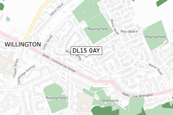 DL15 0AY map - large scale - OS Open Zoomstack (Ordnance Survey)