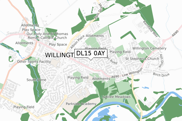 DL15 0AY map - small scale - OS Open Zoomstack (Ordnance Survey)