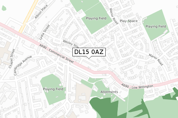 DL15 0AZ map - large scale - OS Open Zoomstack (Ordnance Survey)