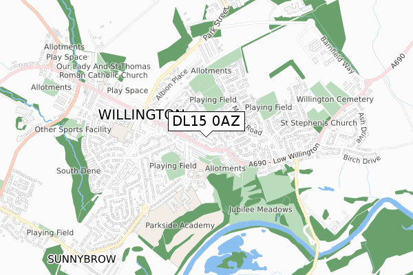 DL15 0AZ map - small scale - OS Open Zoomstack (Ordnance Survey)