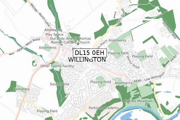 DL15 0EH map - small scale - OS Open Zoomstack (Ordnance Survey)