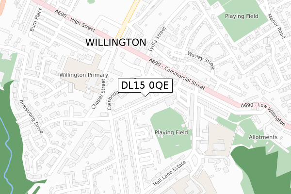 DL15 0QE map - large scale - OS Open Zoomstack (Ordnance Survey)