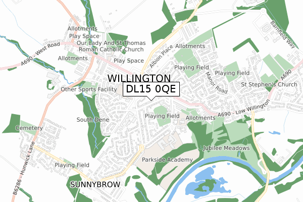 DL15 0QE map - small scale - OS Open Zoomstack (Ordnance Survey)