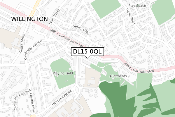DL15 0QL map - large scale - OS Open Zoomstack (Ordnance Survey)