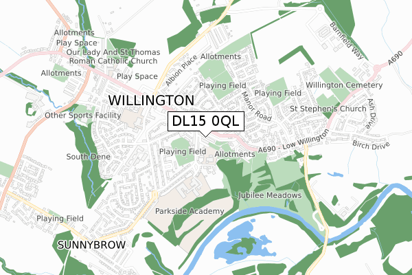 DL15 0QL map - small scale - OS Open Zoomstack (Ordnance Survey)