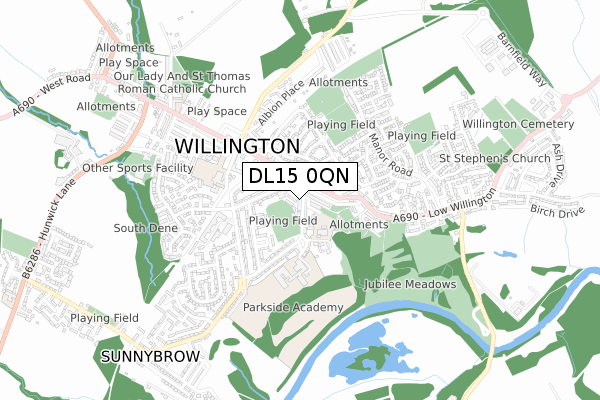 DL15 0QN map - small scale - OS Open Zoomstack (Ordnance Survey)