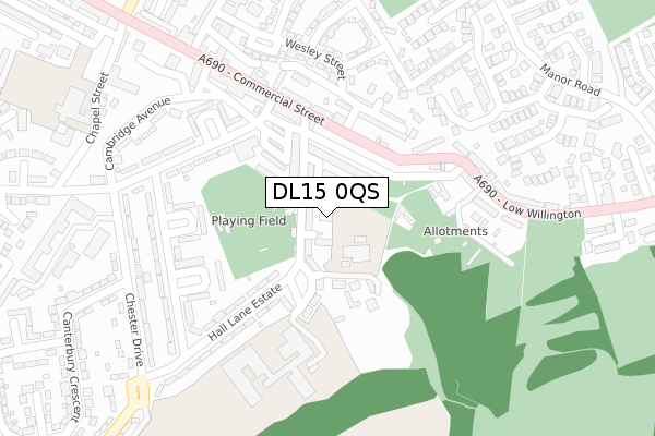 DL15 0QS map - large scale - OS Open Zoomstack (Ordnance Survey)