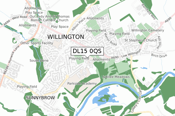 DL15 0QS map - small scale - OS Open Zoomstack (Ordnance Survey)