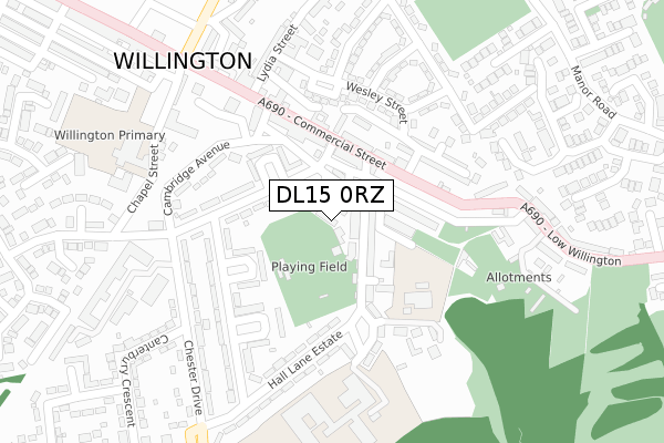 DL15 0RZ map - large scale - OS Open Zoomstack (Ordnance Survey)