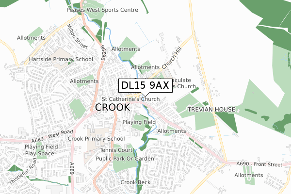 DL15 9AX map - small scale - OS Open Zoomstack (Ordnance Survey)