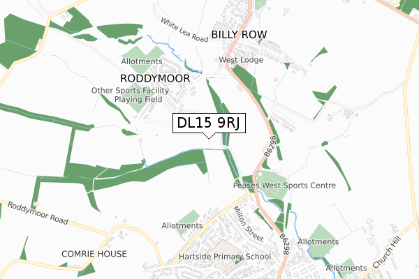 DL15 9RJ map - small scale - OS Open Zoomstack (Ordnance Survey)