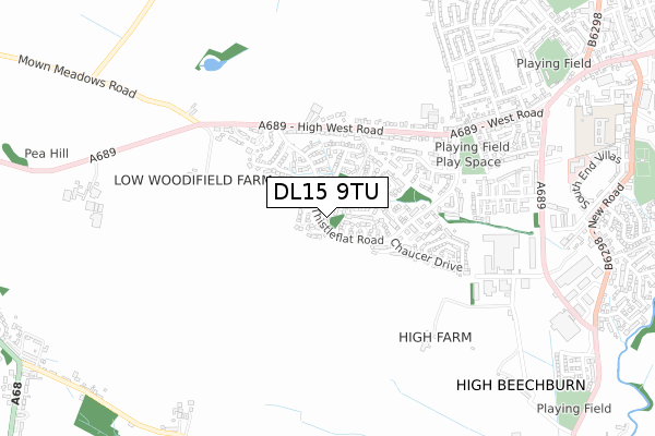 DL15 9TU map - small scale - OS Open Zoomstack (Ordnance Survey)