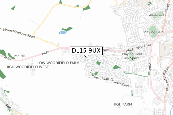 DL15 9UX map - small scale - OS Open Zoomstack (Ordnance Survey)