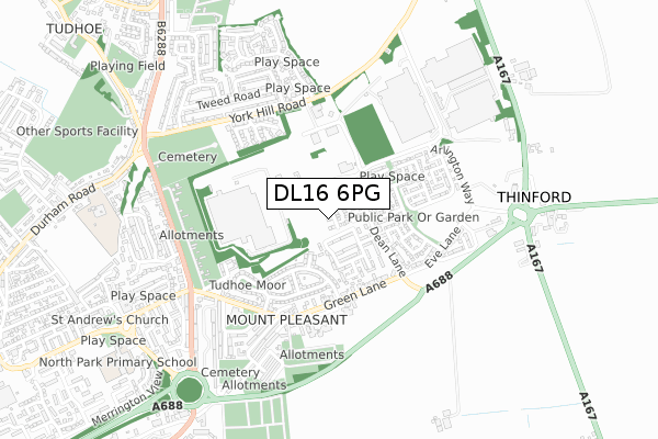 DL16 6PG map - small scale - OS Open Zoomstack (Ordnance Survey)