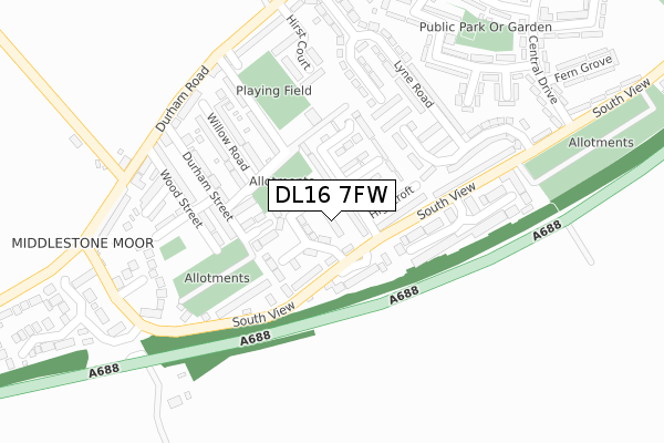 DL16 7FW map - large scale - OS Open Zoomstack (Ordnance Survey)