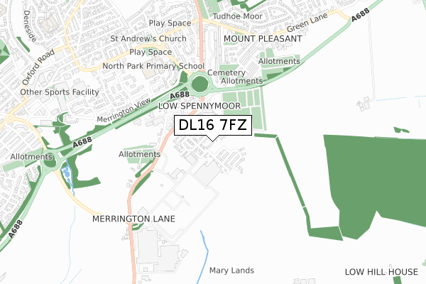 DL16 7FZ map - small scale - OS Open Zoomstack (Ordnance Survey)