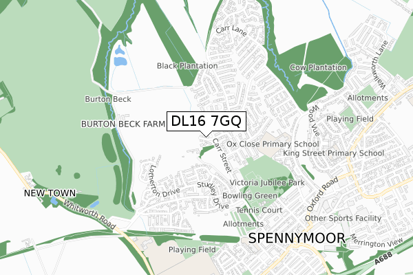 DL16 7GQ map - small scale - OS Open Zoomstack (Ordnance Survey)