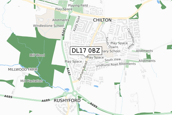 DL17 0BZ map - small scale - OS Open Zoomstack (Ordnance Survey) DL17 0BZ map - small scale - OS Open Zoomstack (Ordnance Survey)