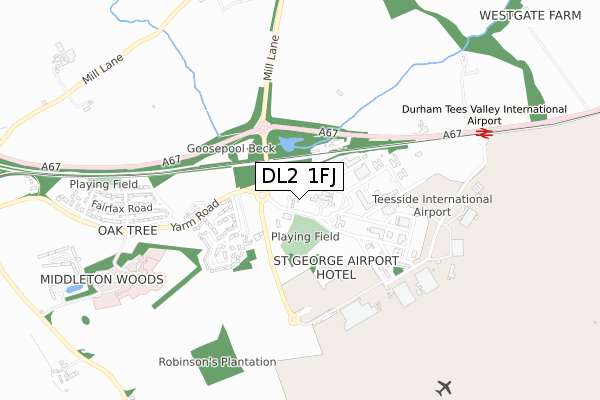 DL2 1FJ map - small scale - OS Open Zoomstack (Ordnance Survey) DL2 1FJ map - small scale - OS Open Zoomstack (Ordnance Survey)