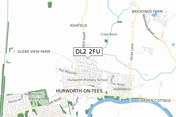 DL2 2FU map - small scale - OS Open Zoomstack (Ordnance Survey)