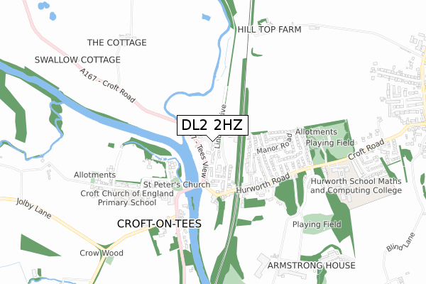DL2 2HZ map - small scale - OS Open Zoomstack (Ordnance Survey)