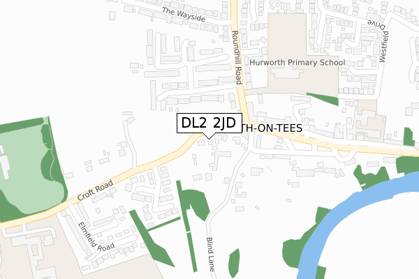 DL2 2JD map - large scale - OS Open Zoomstack (Ordnance Survey)