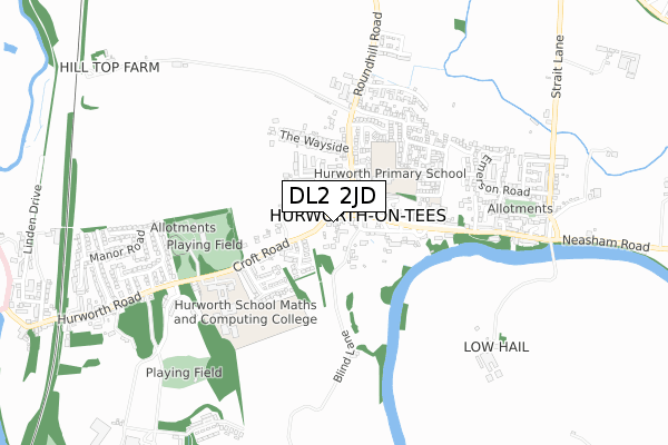 DL2 2JD map - small scale - OS Open Zoomstack (Ordnance Survey)