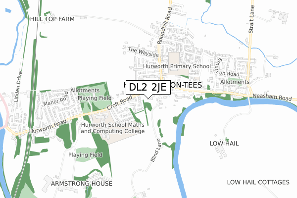 DL2 2JE map - small scale - OS Open Zoomstack (Ordnance Survey) DL2 2JE map - small scale - OS Open Zoomstack (Ordnance Survey)