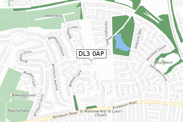 DL3 0AP map - large scale - OS Open Zoomstack (Ordnance Survey)