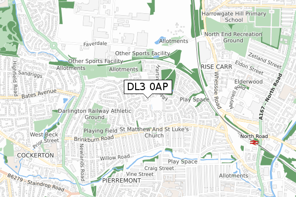 DL3 0AP map - small scale - OS Open Zoomstack (Ordnance Survey)