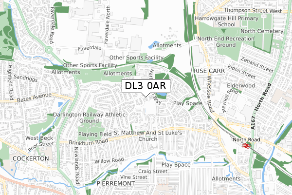 DL3 0AR map - small scale - OS Open Zoomstack (Ordnance Survey)
