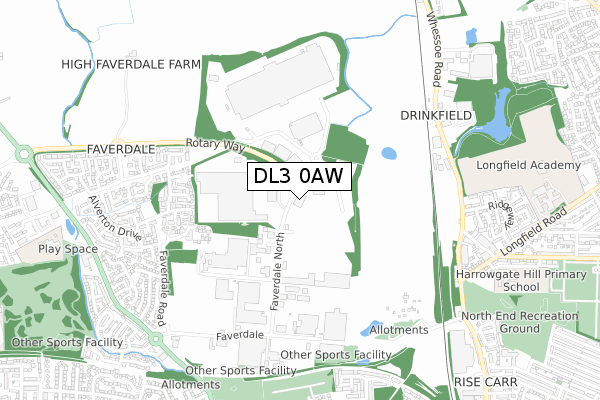 DL3 0AW map - small scale - OS Open Zoomstack (Ordnance Survey)