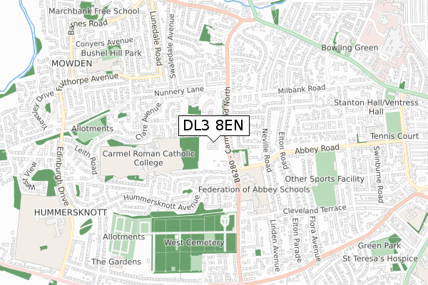 DL3 8EN map - small scale - OS Open Zoomstack (Ordnance Survey)