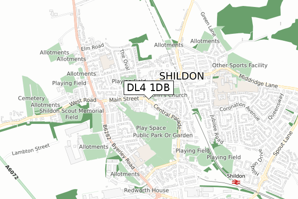 DL4 1DB map - small scale - OS Open Zoomstack (Ordnance Survey)