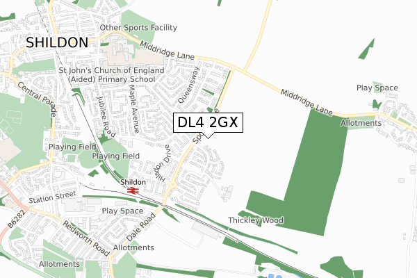 DL4 2GX map - small scale - OS Open Zoomstack (Ordnance Survey)