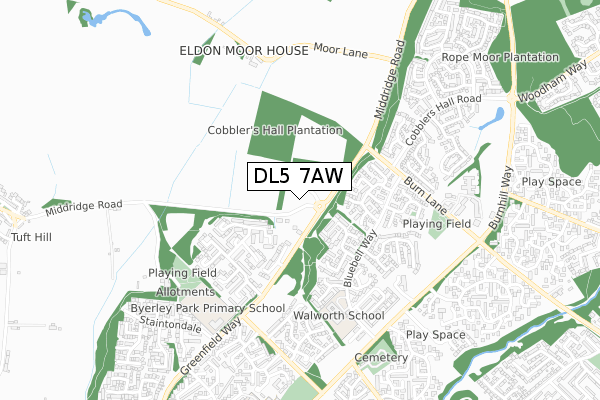 DL5 7AW map - small scale - OS Open Zoomstack (Ordnance Survey)