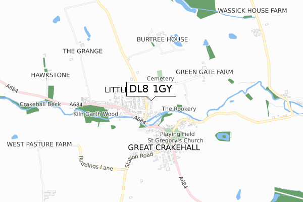 DL8 1GY map - small scale - OS Open Zoomstack (Ordnance Survey)