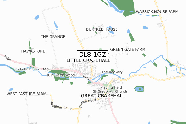 DL8 1GZ map - small scale - OS Open Zoomstack (Ordnance Survey)