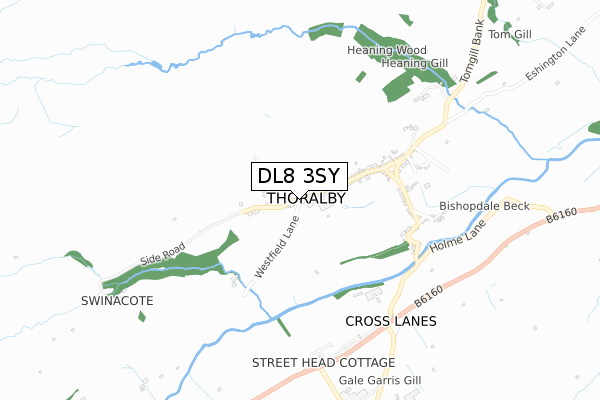 DL8 3SY map - small scale - OS Open Zoomstack (Ordnance Survey)