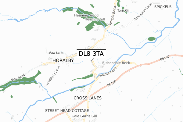 DL8 3TA map - small scale - OS Open Zoomstack (Ordnance Survey)