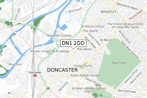 DN1 2DD map - small scale - OS Open Zoomstack (Ordnance Survey)