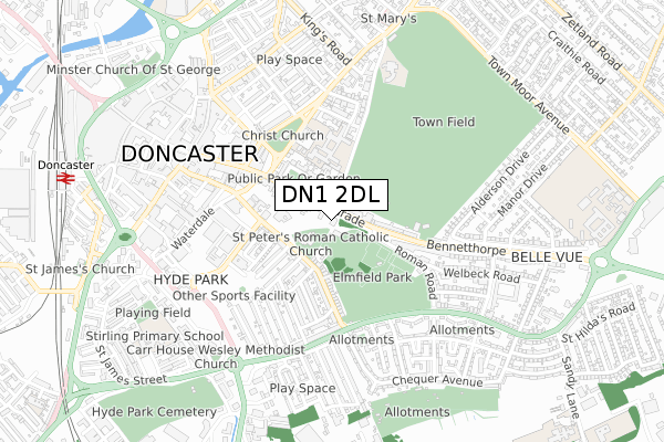 DN1 2DL map - small scale - OS Open Zoomstack (Ordnance Survey)